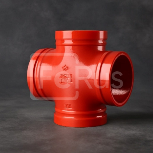 Крестовина переходная под резьбу грувлок ковкий чугун ДУ 100x80 (ДН 108x89) 4x3